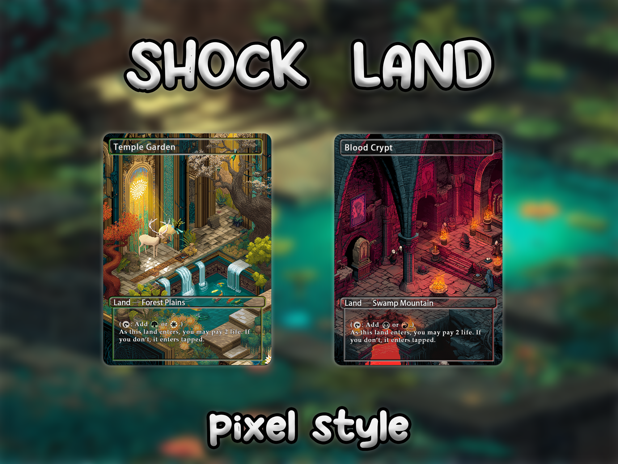 Shock land pack pixel style lands set of 10 unique borderless custom proxy lands High quality lands for EDH or cEDH