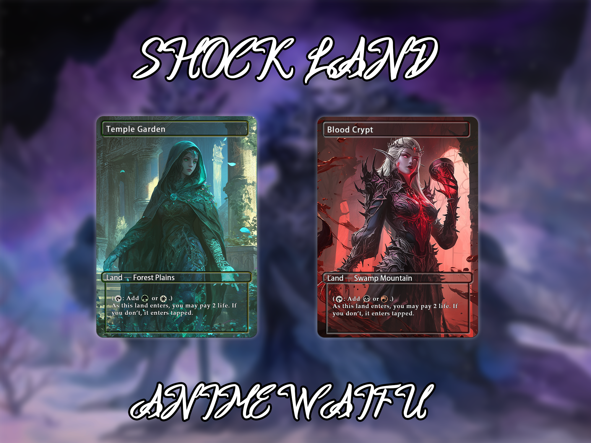 Shock land pack (10 cards) Anime waifu lands set of 10 unique borderless custom proxy lands High quality lands for EDH or cEDH
