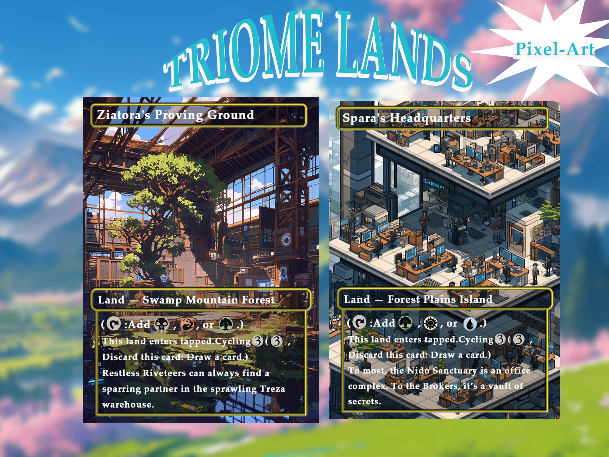 Triome land pack (10+ cards) Pixel-Art lands set of 10+ unique borderless custom proxy lands High quality lands for EDH or cEDH