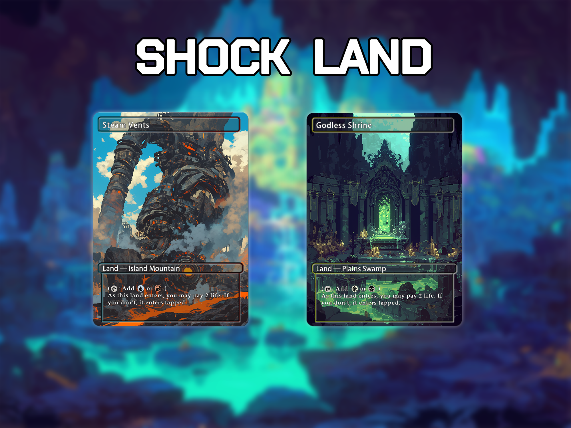 Shock land pack pixel style lands set of 10 unique borderless custom proxy lands High quality lands for EDH or cEDH