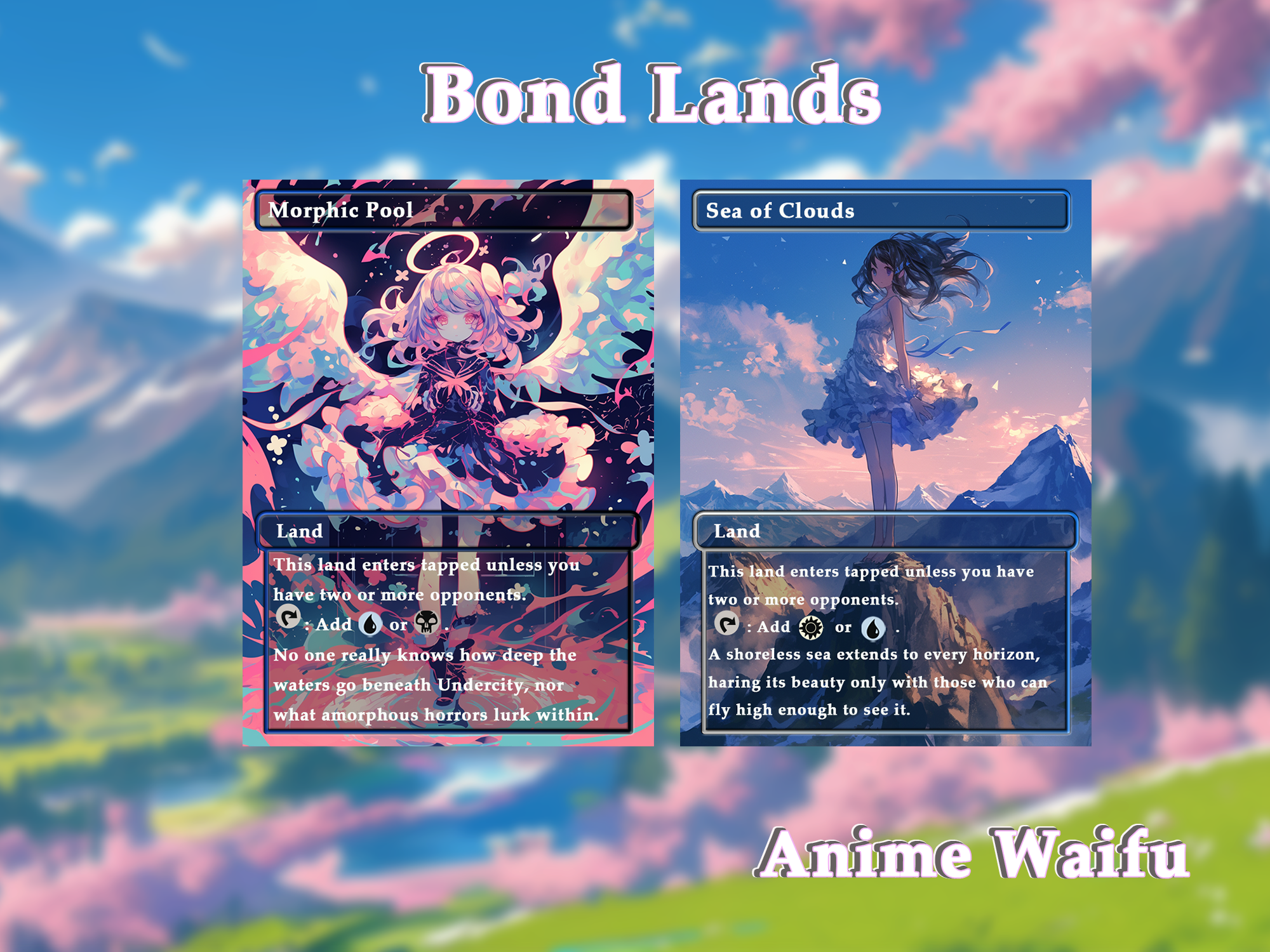 10 Bond land Anime Style, Proxy Lands Custom Magic Cards for Commander EDH/cEDH, Anime Waifu Proxy Cards