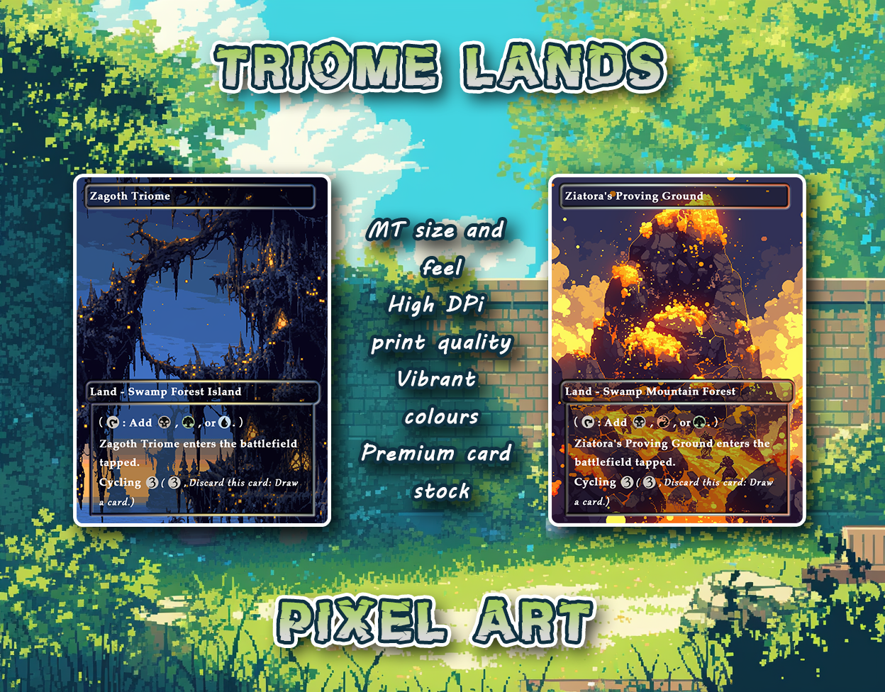 10 Pixel Art Triome Lands, Proxy Lands Custom Magic Cards