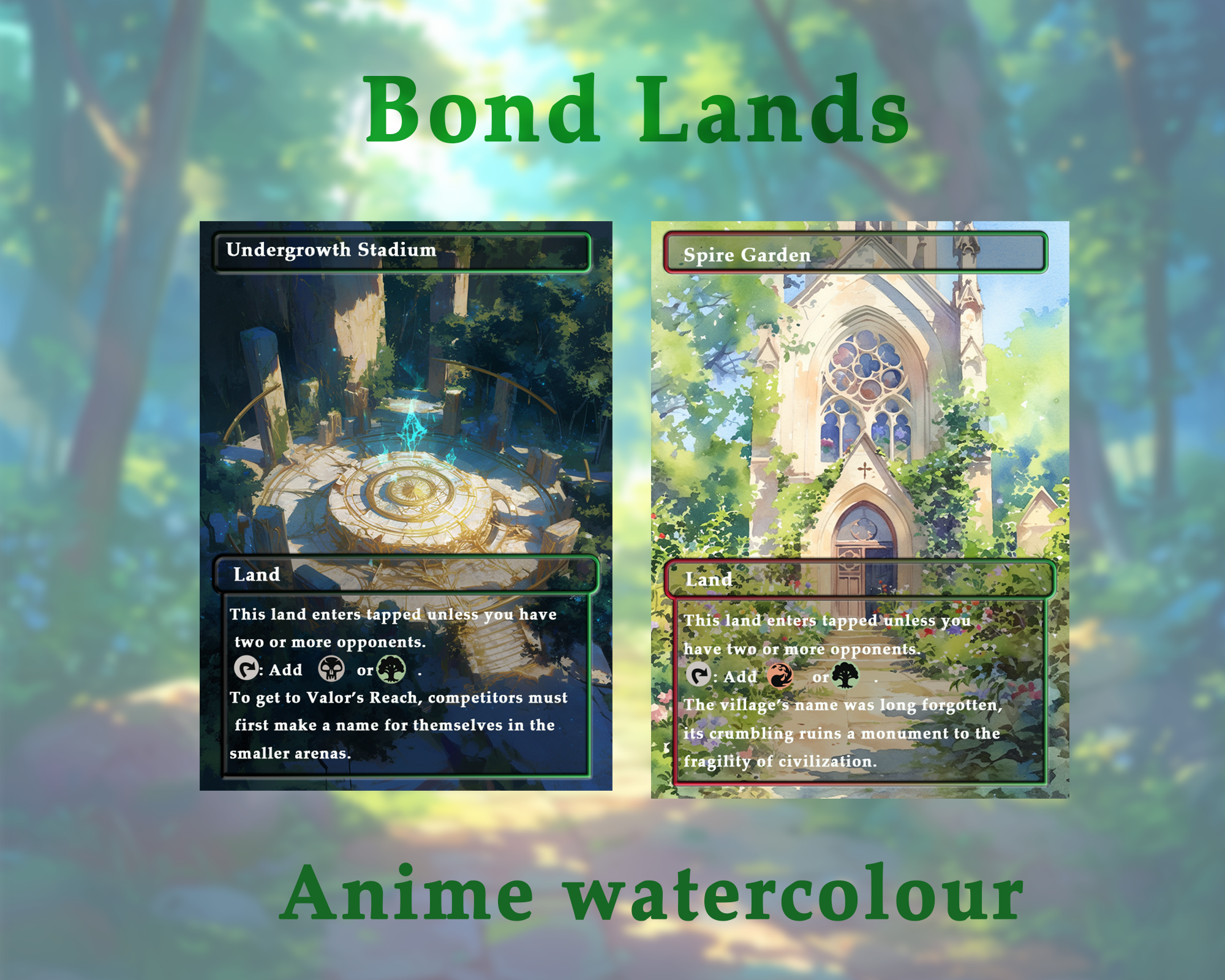 Bond land pack (10+ cards) Anime watercolour lands set of 10+ unique borderless custom MTG proxy lands High quality lands for EDH or cEDH