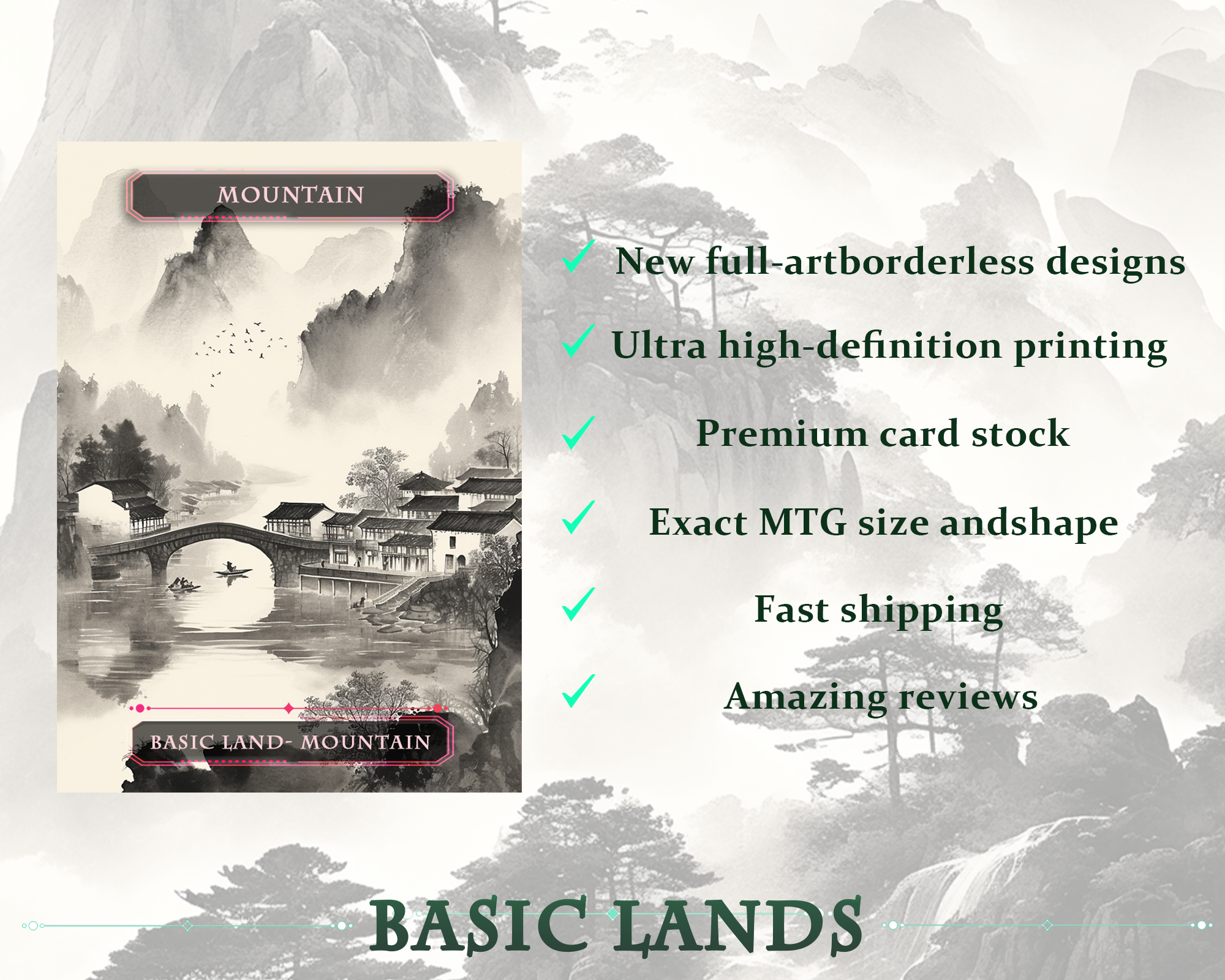 10 MTG Basic Lands Proxy, MTG Mountain Proxy, Custom Magic Cards for Commander EDH, Ancient Chinese Ink Style