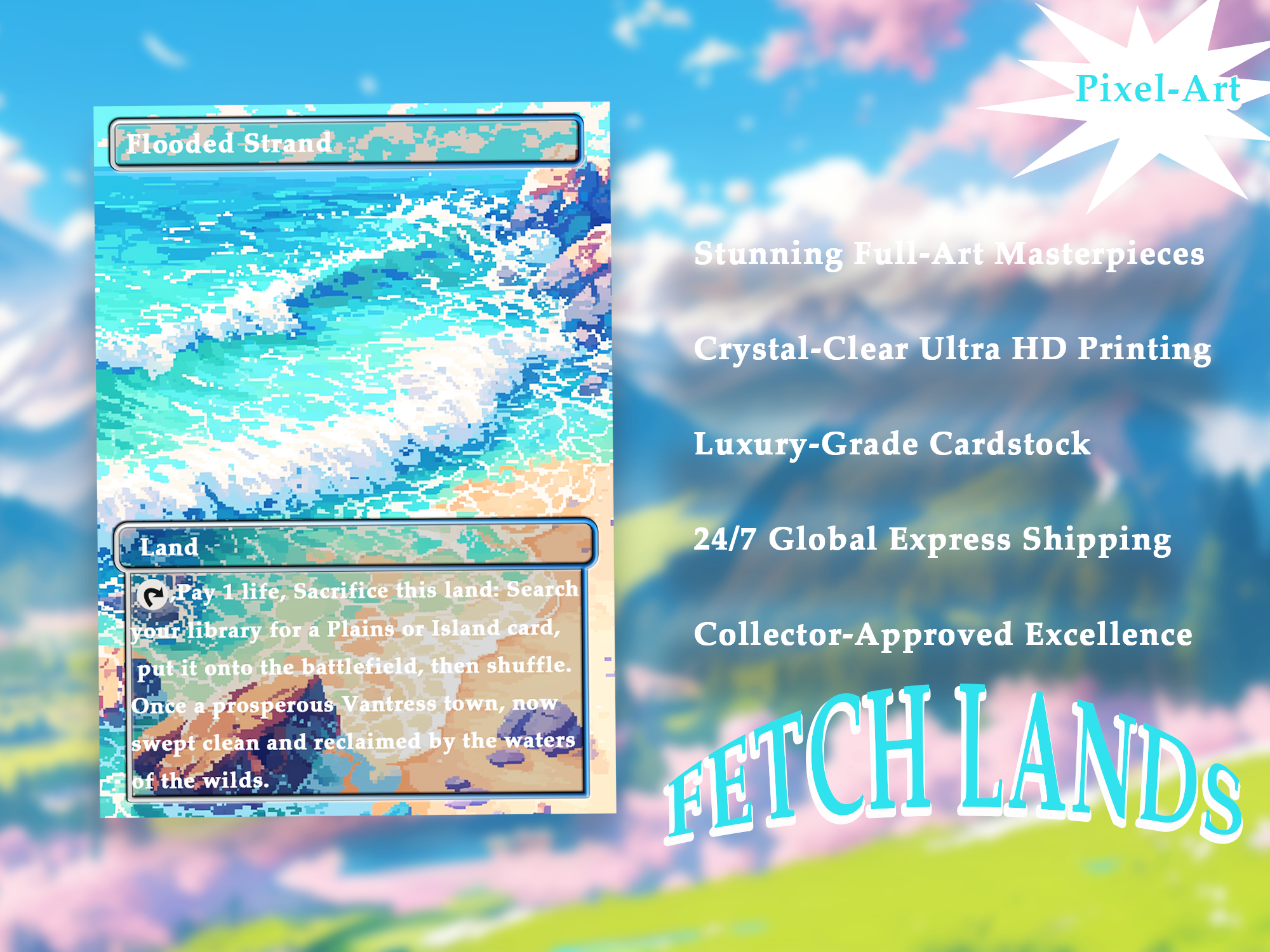 Fetch Lands pack (10+ cards) Pixel-Art lands set of 10+ unique borderless custom proxy lands High quality lands for EDH or cEDH