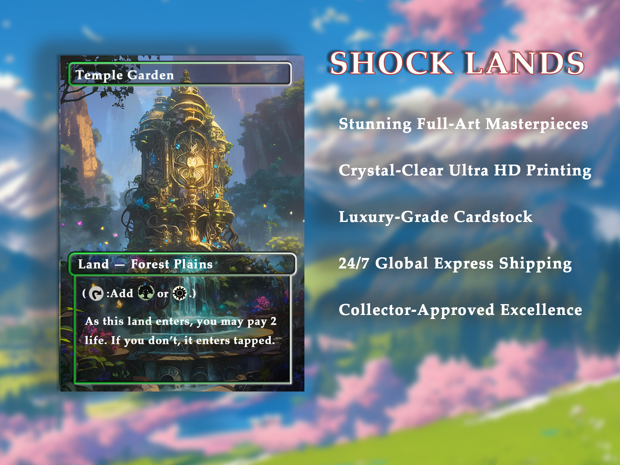 Shock land pack (10+ cards) Anime watercolour lands set of 10+ unique borderless custom proxy lands High quality lands for EDH or cEDH