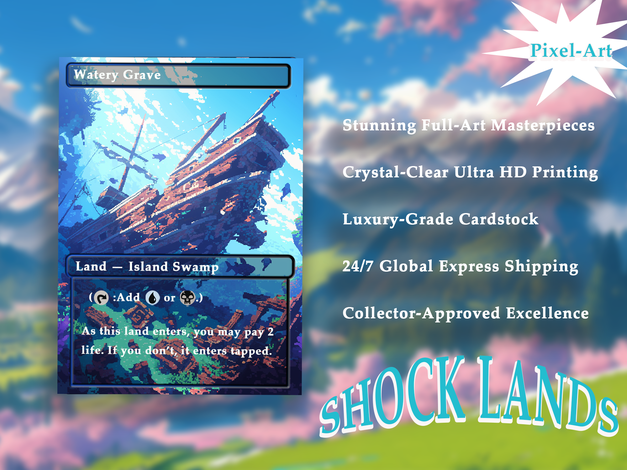 Shock land pack (10+ cards) Pixel-Art lands set of 10+ unique borderless custom proxy lands High quality lands for EDH or cEDH