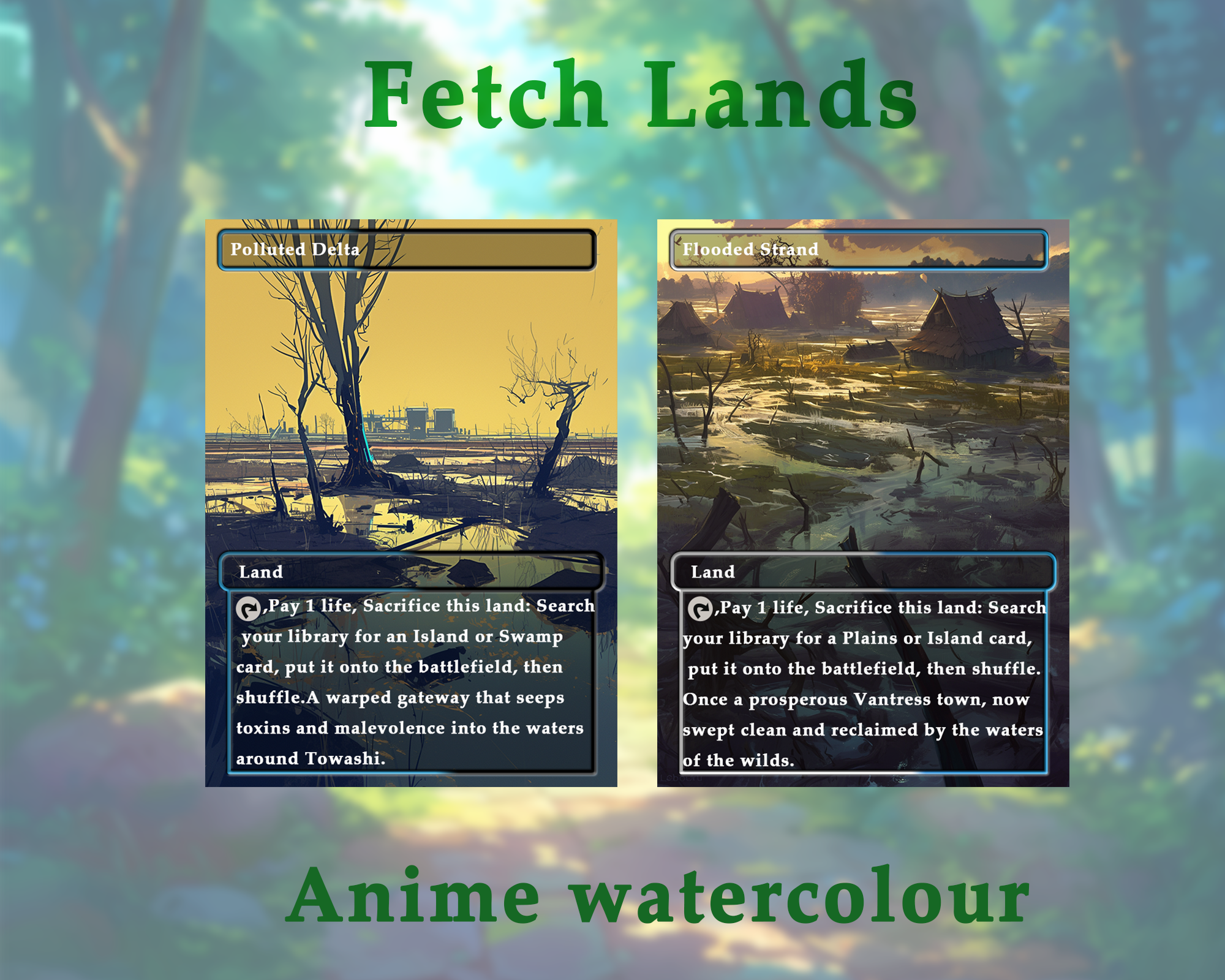 Fetch Lands pack (10+ cards) Anime watercolour lands set of 10+ unique borderless custom MTG proxy lands High quality lands for EDH or cEDH