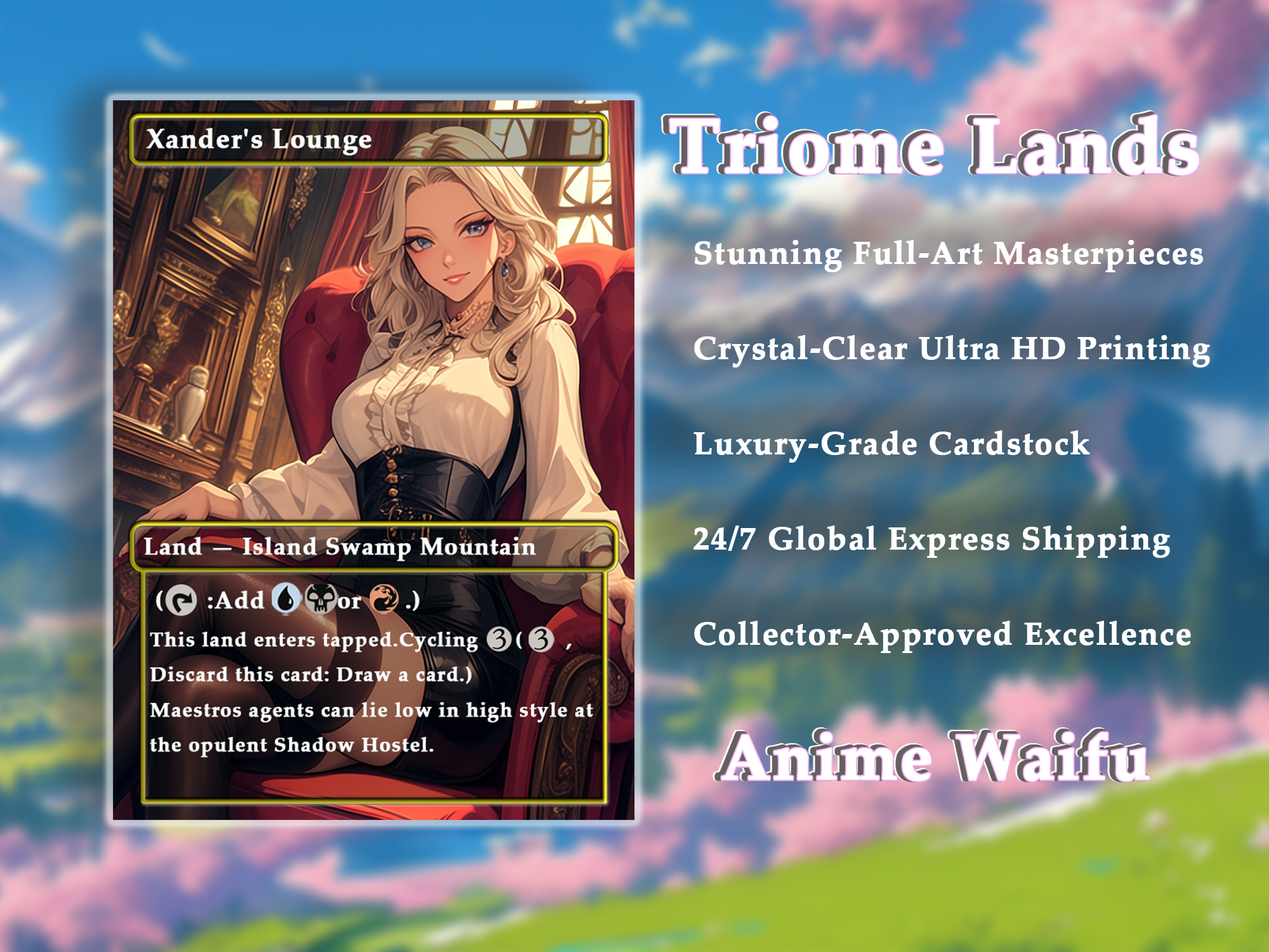 10 Triome land Anime Style, Proxy Lands Custom Magic Cards for Commander EDH/cEDH, Anime Waifu Proxy Cards