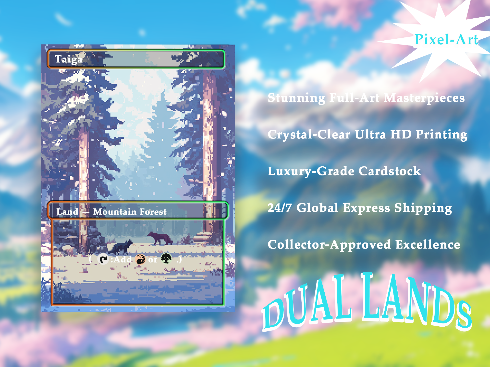 Dual land pack (10+ cards) Pixel-Art lands set of 10+ unique borderless custom proxy lands High quality lands for EDH or cEDH