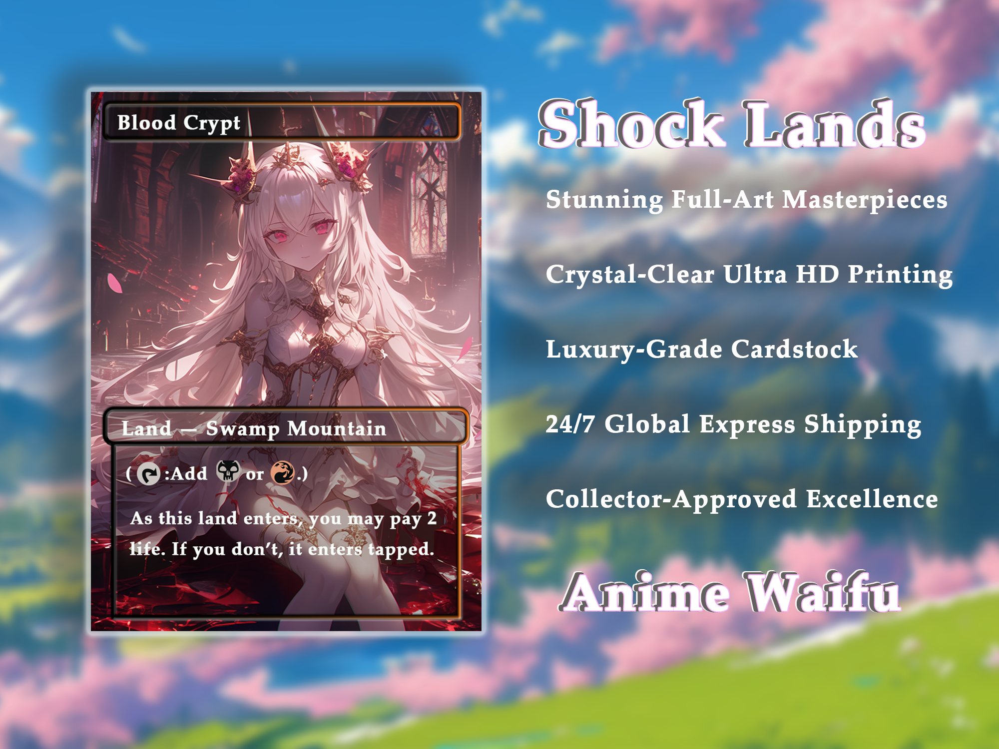 10 Shock Lands Anime Style, Proxy Lands Custom Magic Cards for Commander EDH/cEDH, Anime Waifu Proxy Cards