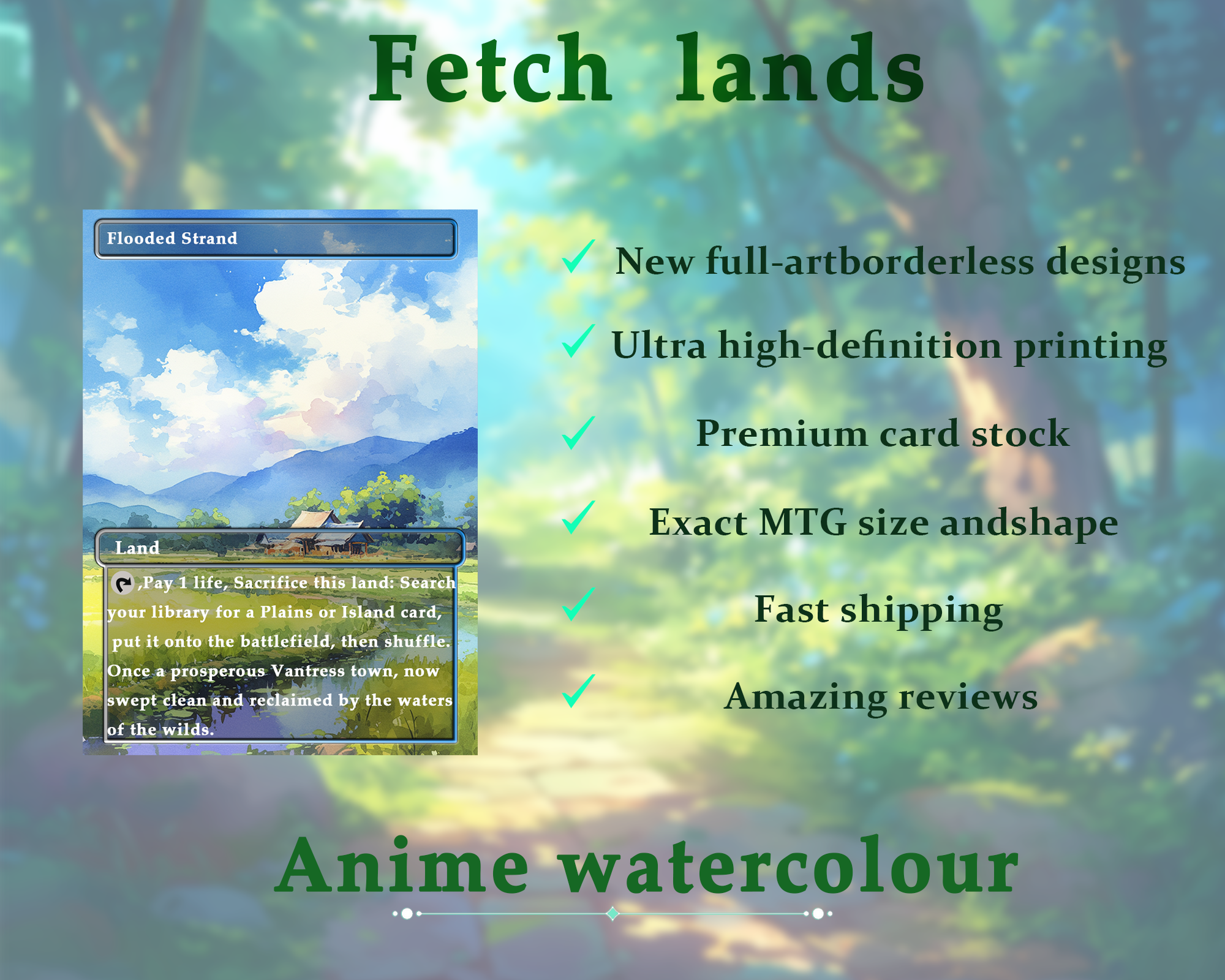 Fetch Lands pack (10+ cards) Anime watercolour lands set of 10+ unique borderless custom MTG proxy lands High quality lands for EDH or cEDH