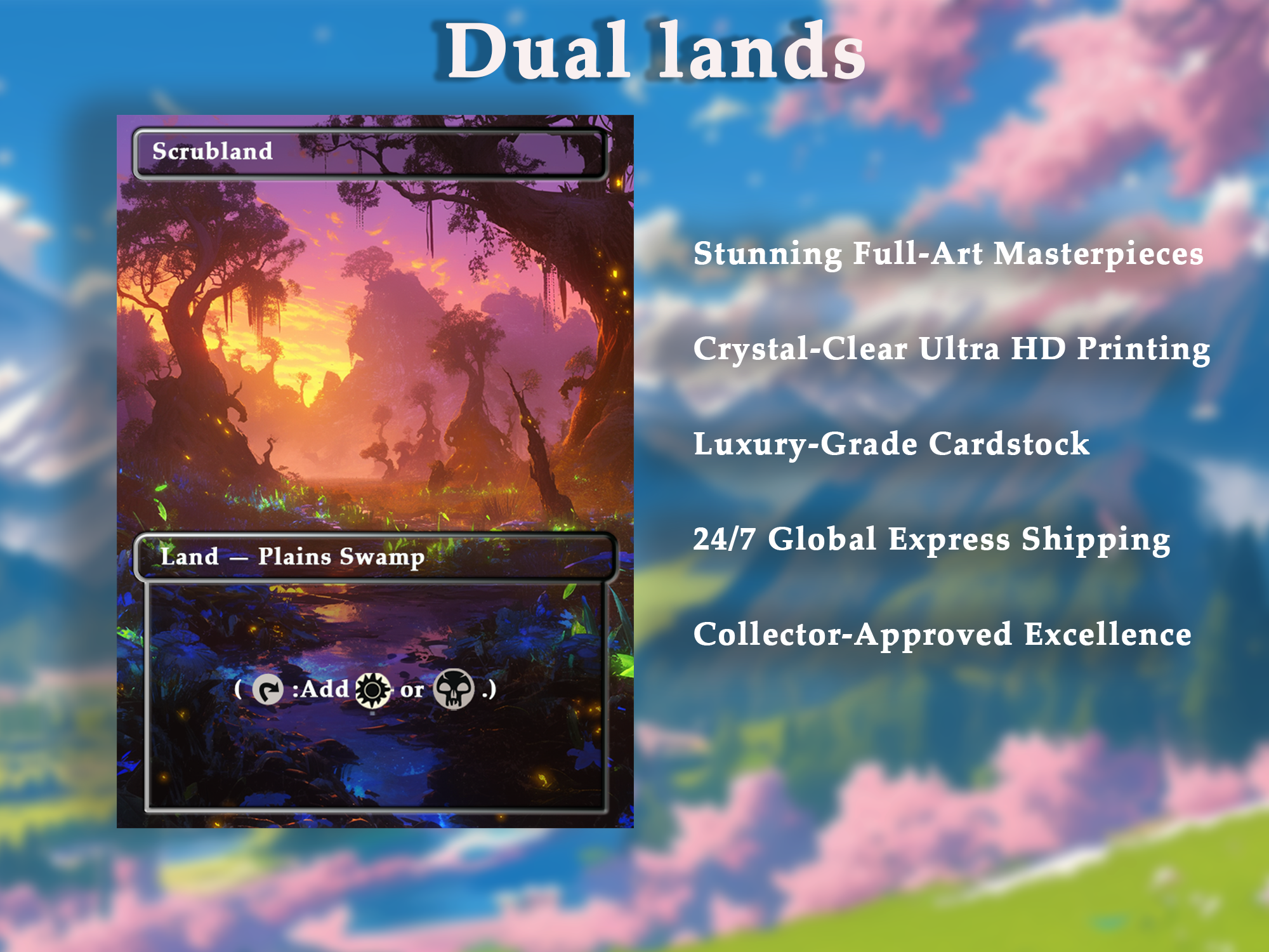 Dual land pack (10+ cards) Anime watercolour lands set of 10+ unique borderless custom proxy lands High quality lands for EDH or cEDH