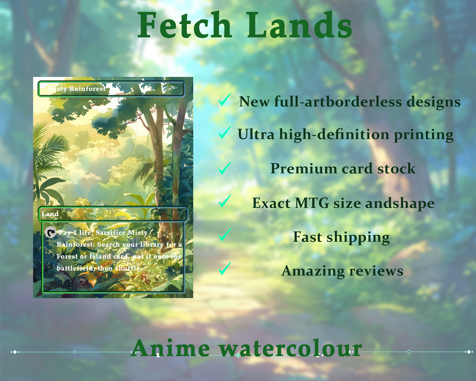 Fetch Lands pack (10+ cards) Anime watercolour lands set of 10+ unique borderless custom MTG proxy lands High quality lands for EDH or cEDH