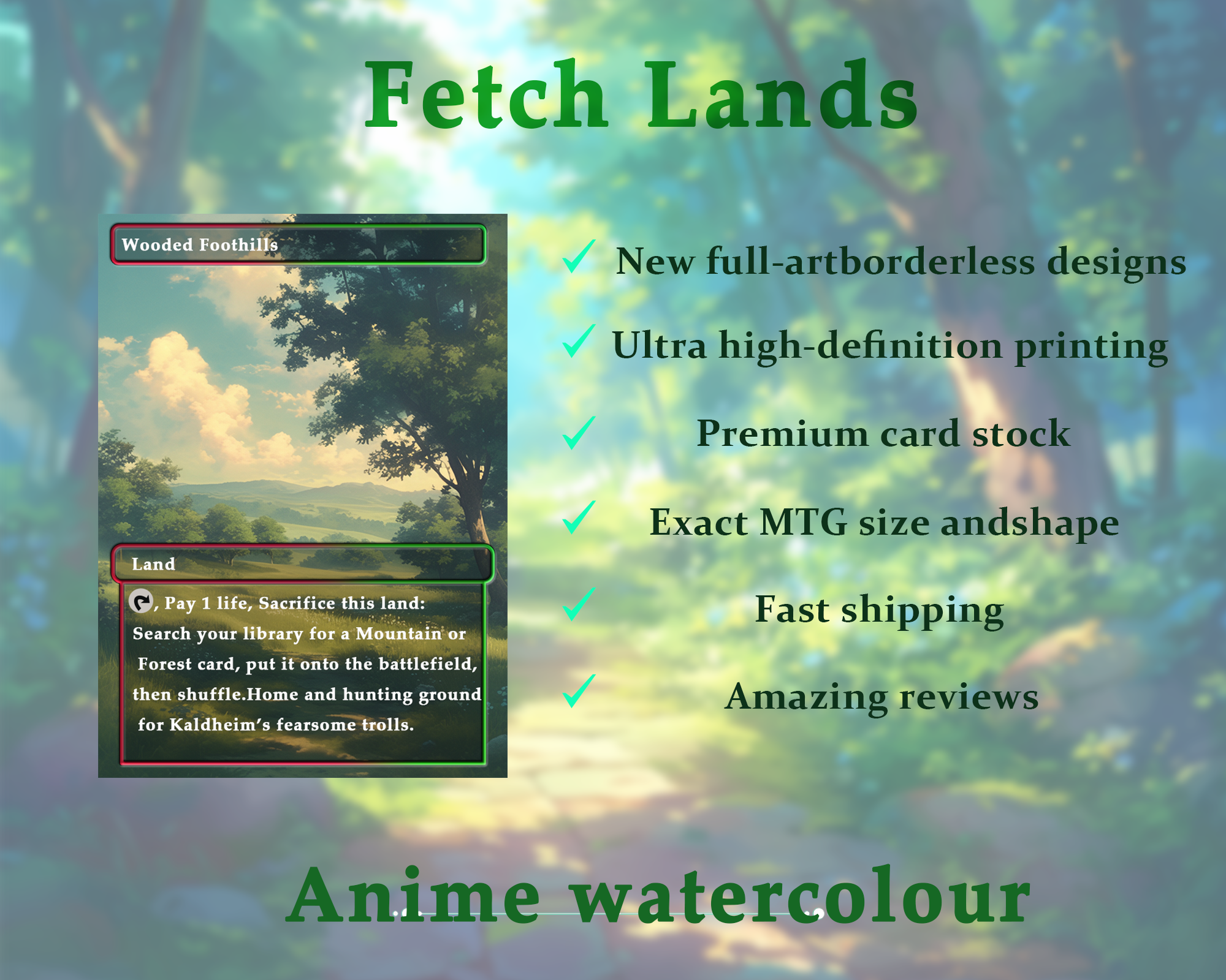 Fetch Lands pack (10+ cards) Anime watercolour lands set of 10+ unique borderless custom MTG proxy lands High quality lands for EDH or cEDH
