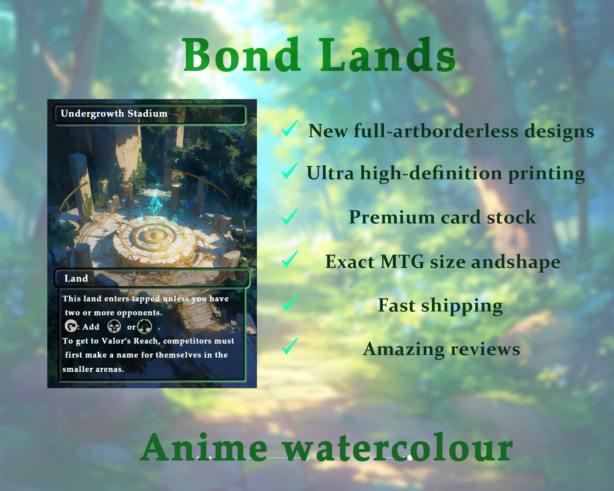 Bond land pack (10+ cards) Anime watercolour lands set of 10+ unique borderless custom MTG proxy lands High quality lands for EDH or cEDH