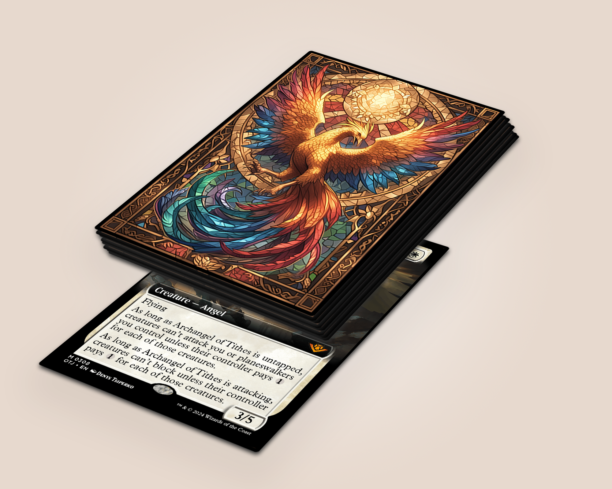 Lorcana Sleeves: Stained Phoenix 100 Top Quality Card Sleeves! Foil/Gloss Protected Your Cards, No Logos - RerollBase