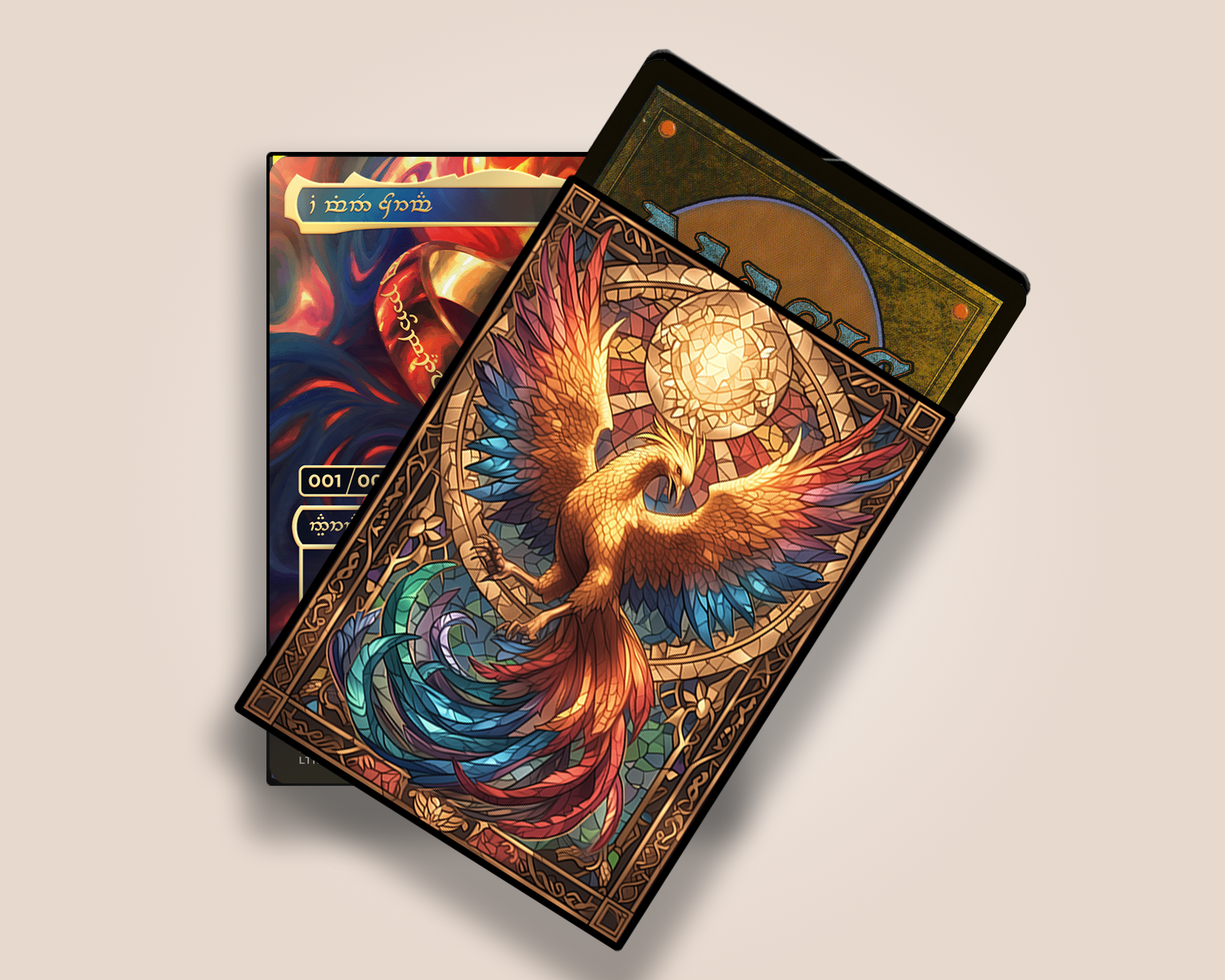 Lorcana Sleeves: Stained Phoenix 100 Top Quality Card Sleeves! Foil/Gloss Protected Your Cards, No Logos - RerollBase