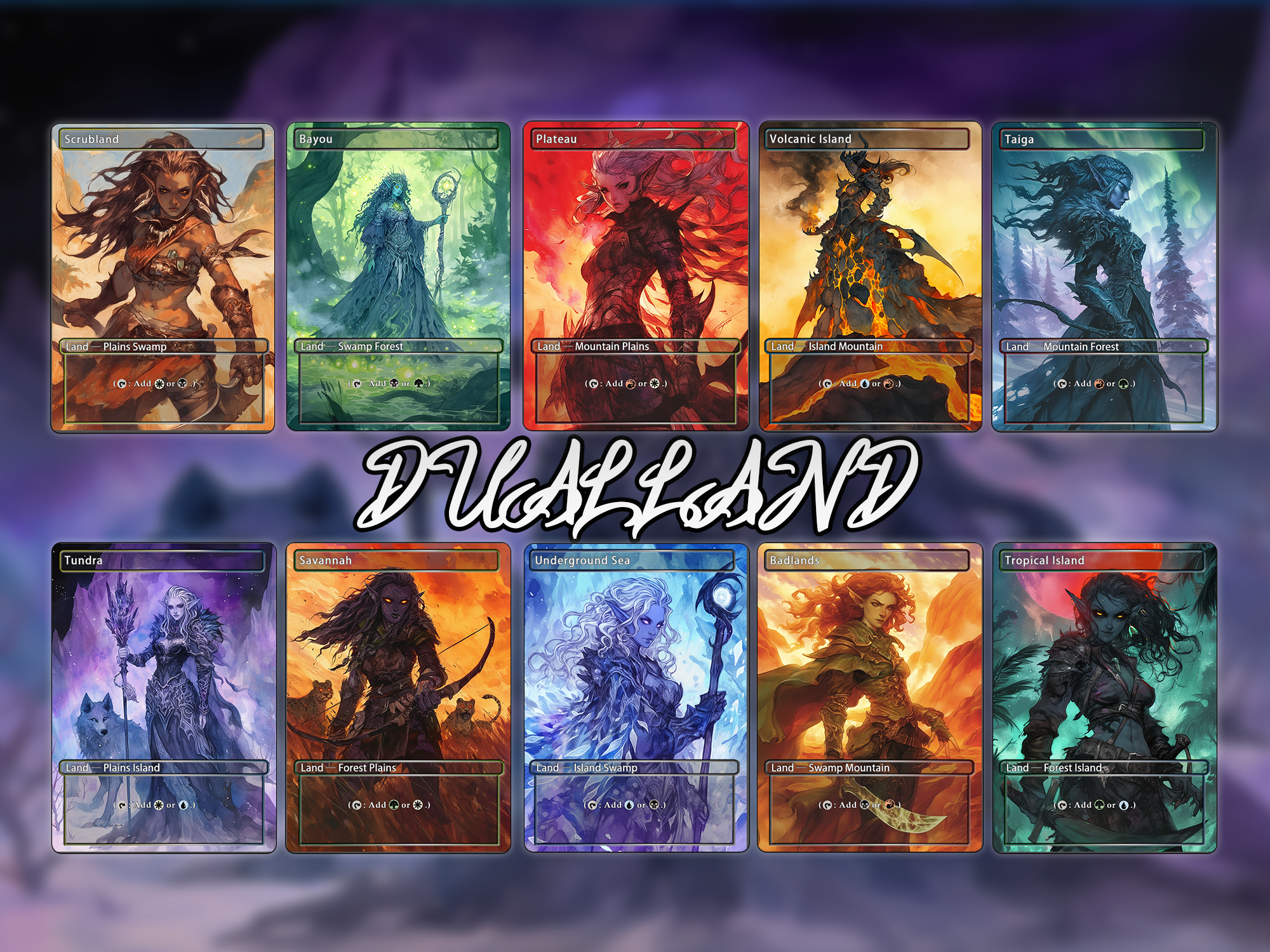 Mega EDH land pack Anime waifu lands set of 50 unique borderless custom proxy lands High quality lands for EDH or cEDH