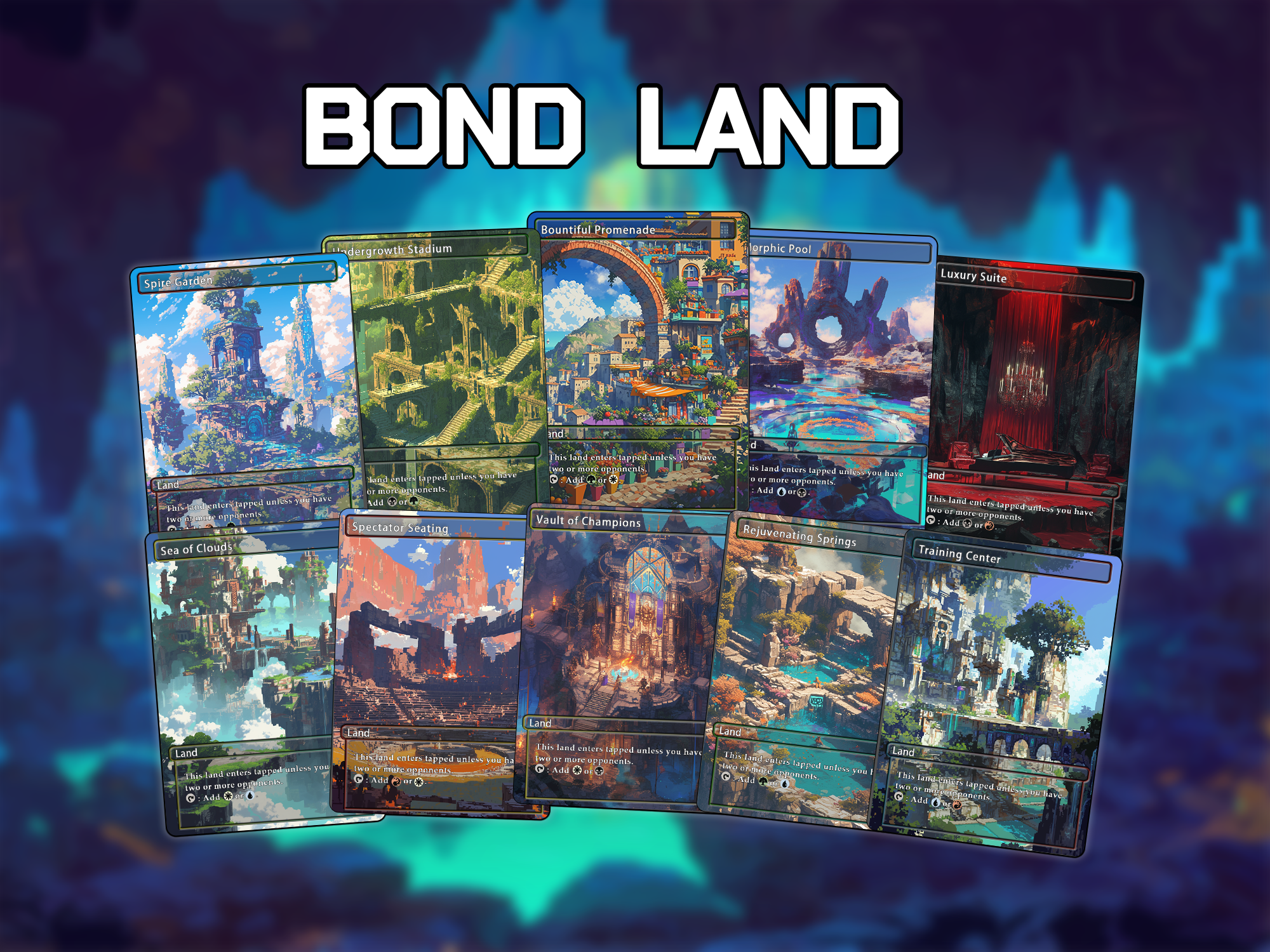 Mega EDH land pack watercolor style lands set of 50 unique borderless custom proxy lands High quality lands for EDH or cEDH