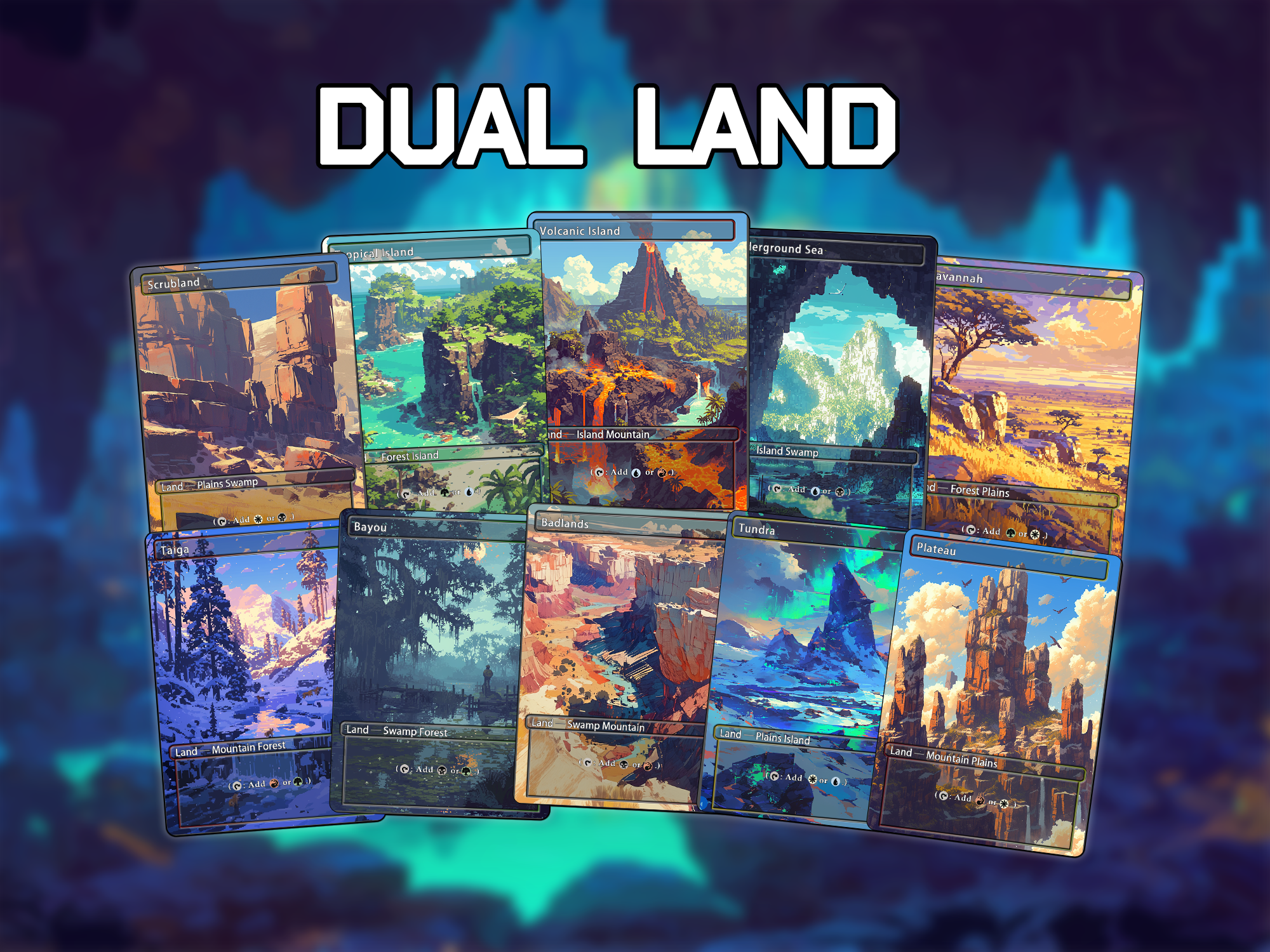 Mega EDH land pack watercolor style lands set of 50 unique borderless custom proxy lands High quality lands for EDH or cEDH
