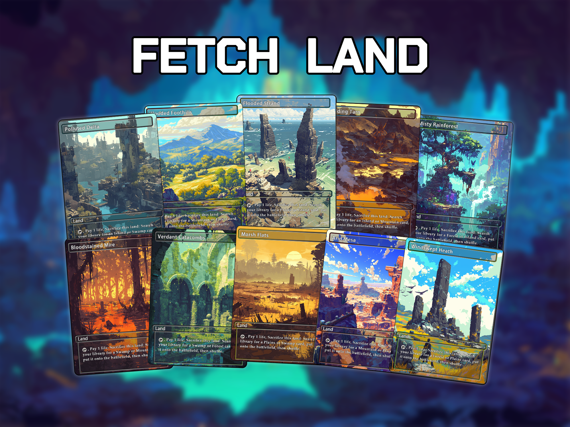 Mega EDH land pack watercolor style lands set of 50 unique borderless custom proxy lands High quality lands for EDH or cEDH