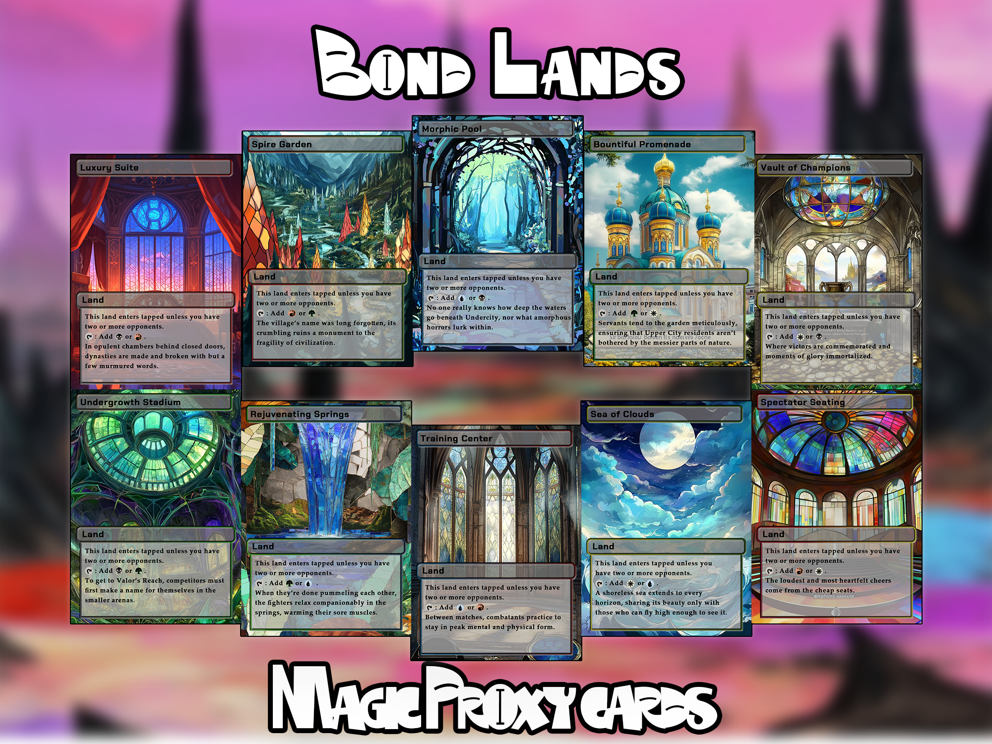 Bond Lands Bundle (10 cards), Proxy Bond Land Set, Stained Glass Style Custom Proxy Lands for EDH or cEDH