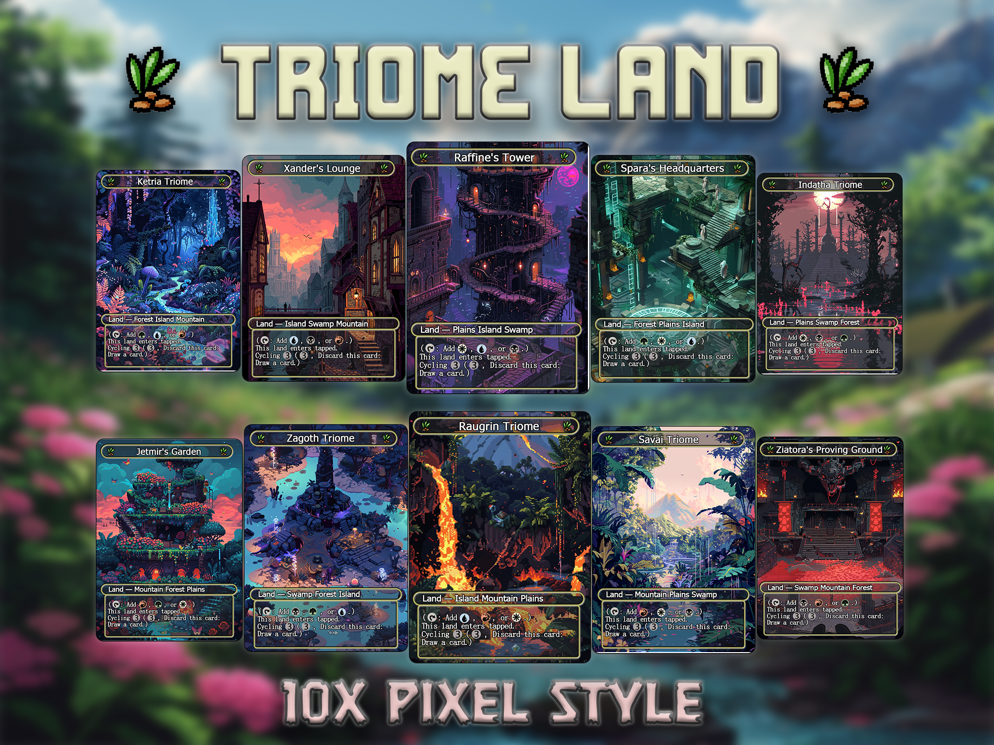 Mega EDH land pack pixel style lands set of 50 unique borderless custom proxy lands High quality lands for EDH or cEDH