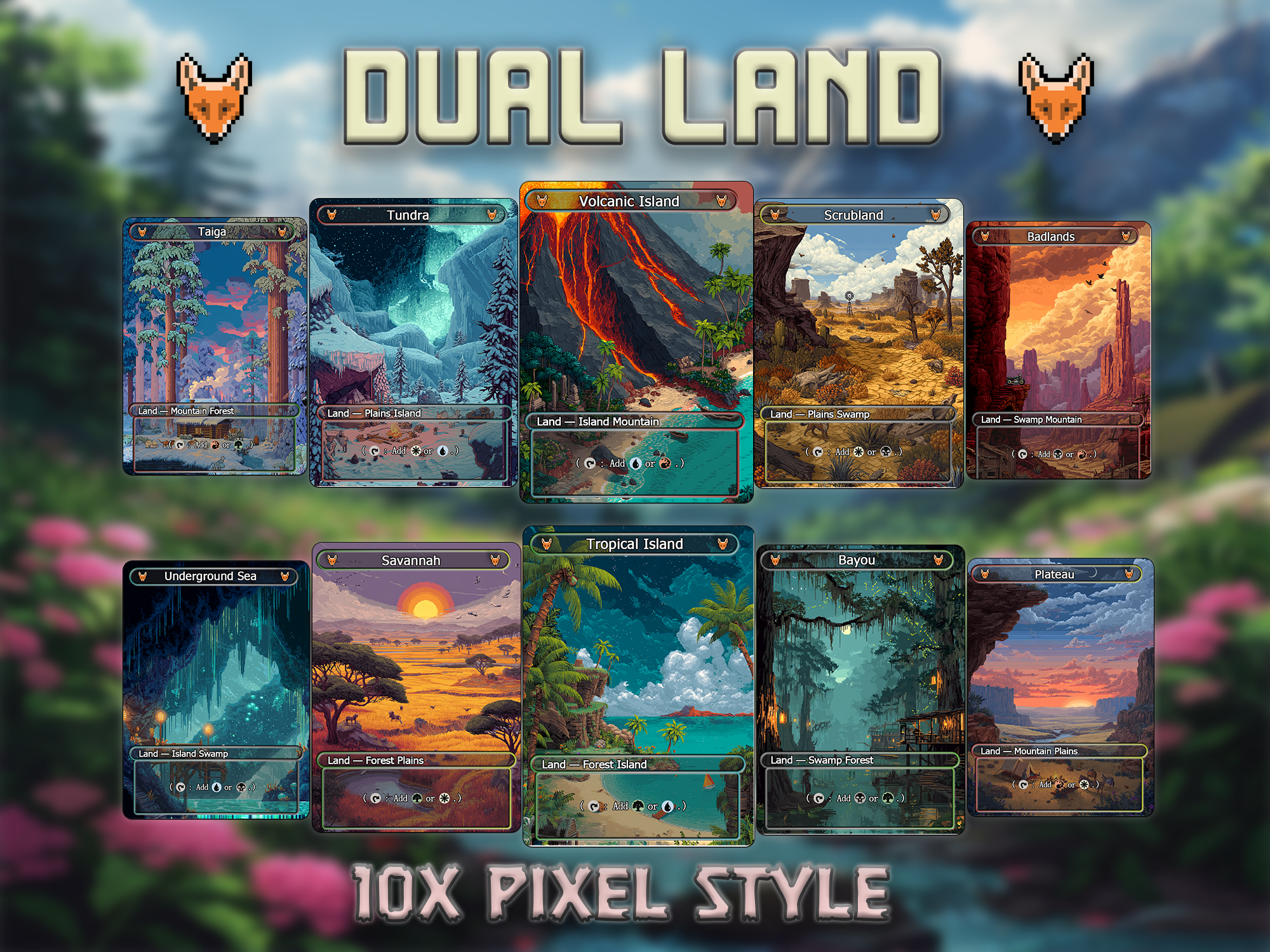 Dual land pack pixel style lands set of 10 unique borderless custom proxy lands High quality lands for EDH or cEDH