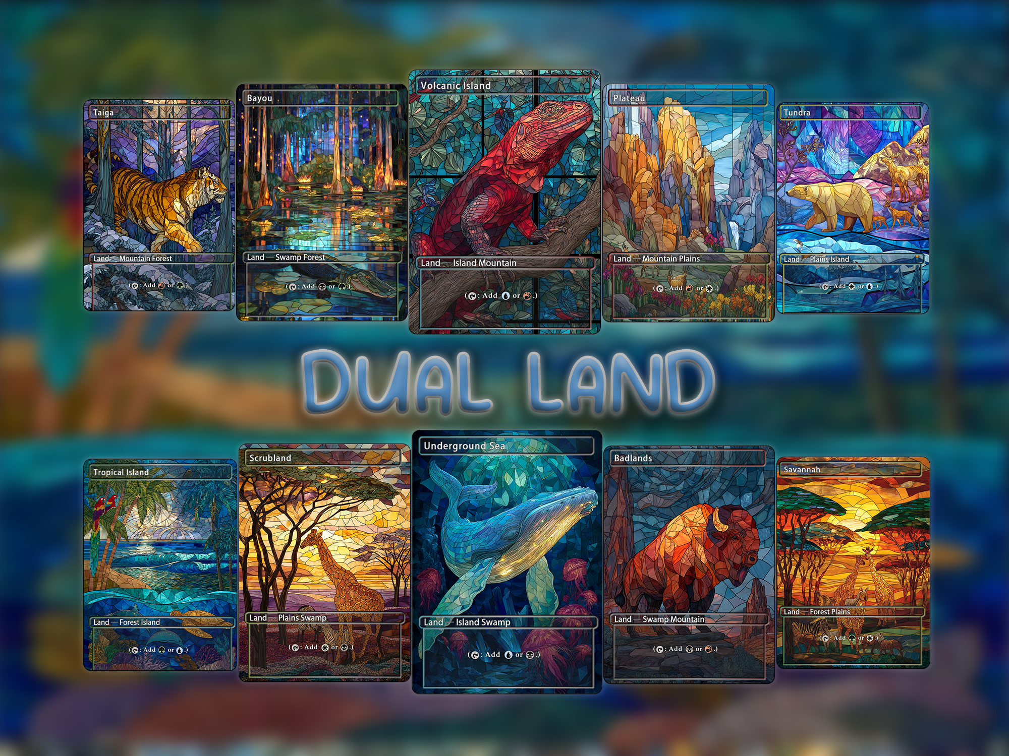 Mega EDH land pack animal styles lands set of 50 unique borderless custom proxy lands High quality lands for EDH or cEDH